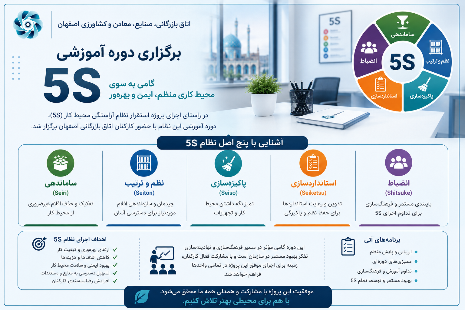 برگزاری دوره آموزشی 5S در اتاق بازرگانی اصفهان در راستای ارتقای فرهنگ سازمانی